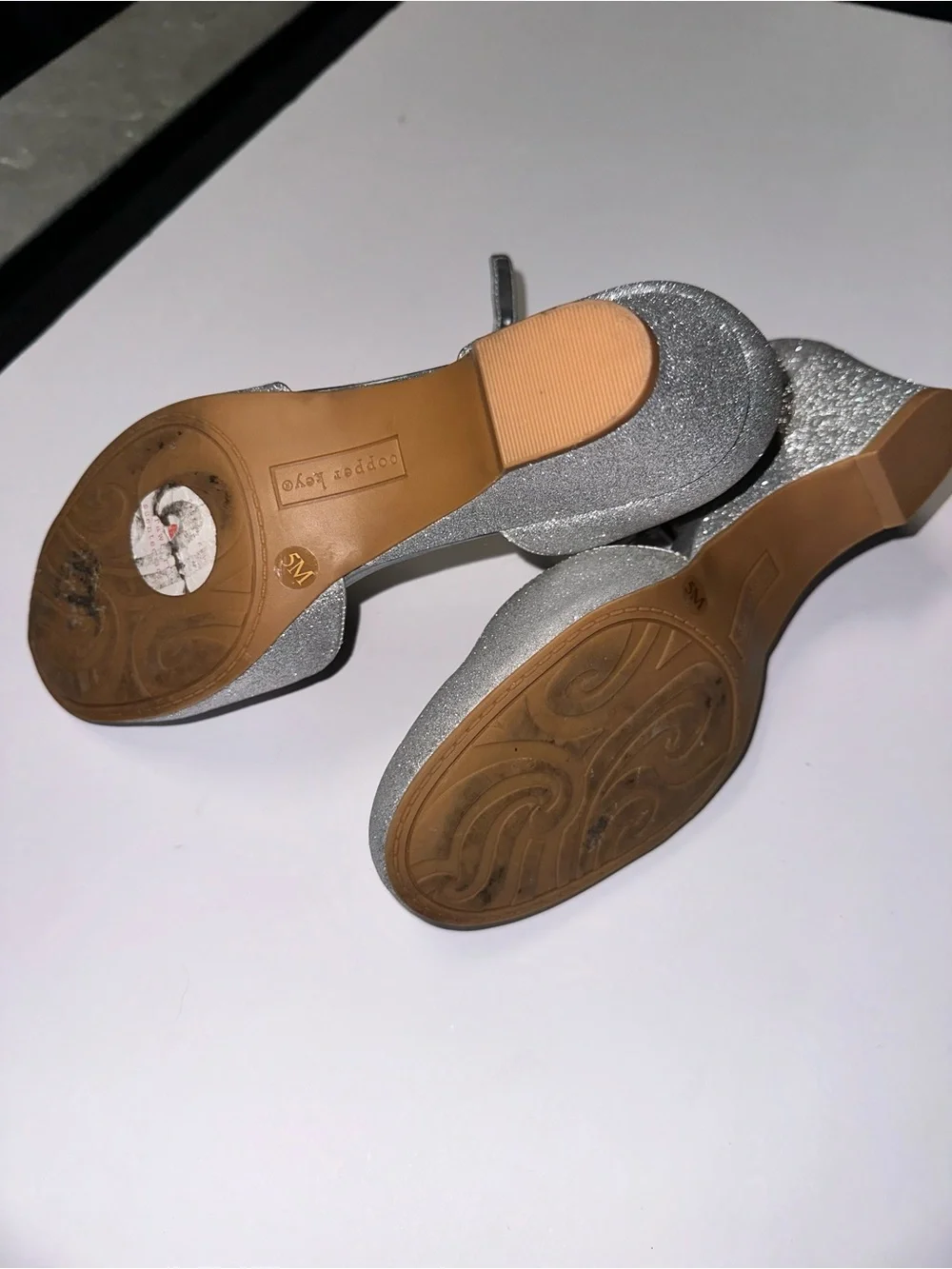 Copper Key Silver Glitter Ankle-Strap Kids Dress Shoes
